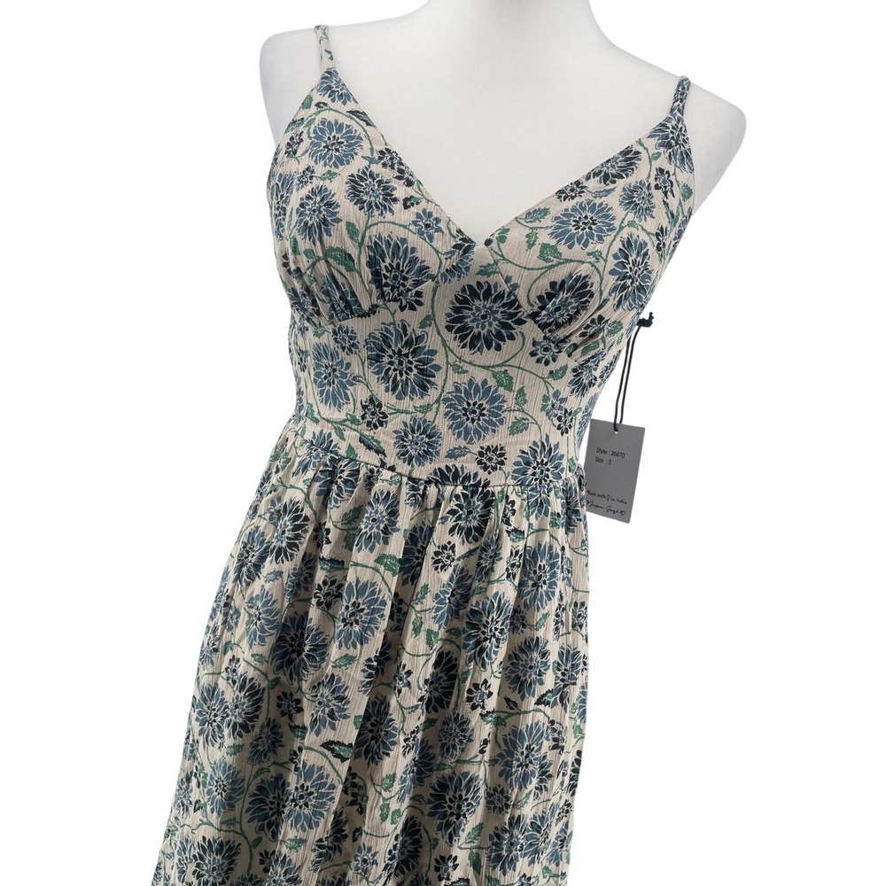 Japna Cream Maxi Dress with Blue Floral Print